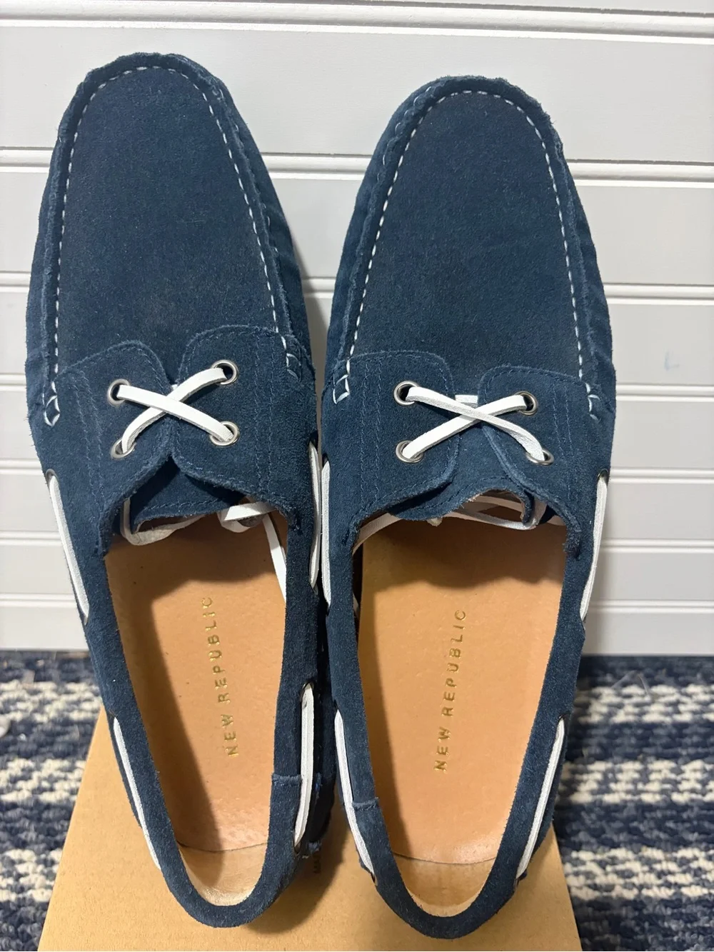Men's Navy Leather Boat Shoes - Classic Slip-On Deck Style